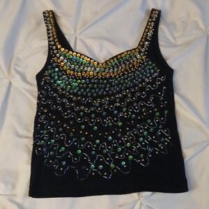 Embellished Black and Green Women's Top